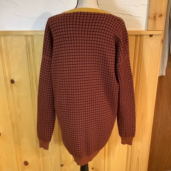 Plan C Knit Rust Geometric Jacquard V-Neck Oversized Pullover Sweater Sz-12/48 - Picture 2 of 7